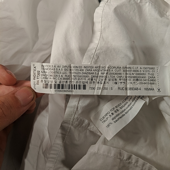 ZARA Embroidered Floral White Dress Shirt Button-up Peasant small s black collar - Picture 13 of 15